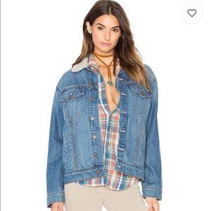 MOTHER The Drifter Denim Sherpa Jacket Wash Always Look Twice Size X-Small